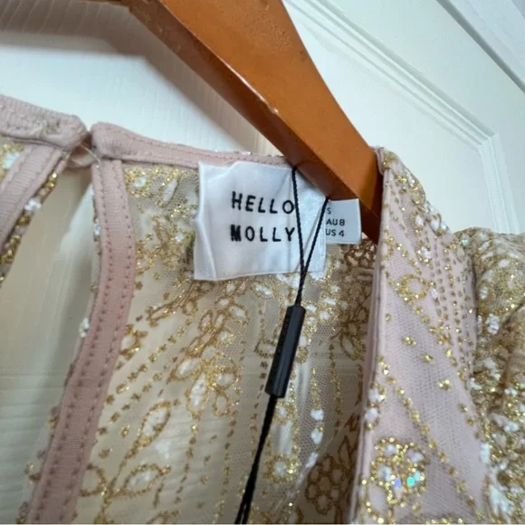 NWT Hello Molly Elegant Cream Sequin Maxi Formal Gown Size 4 - Picture 7 of 12